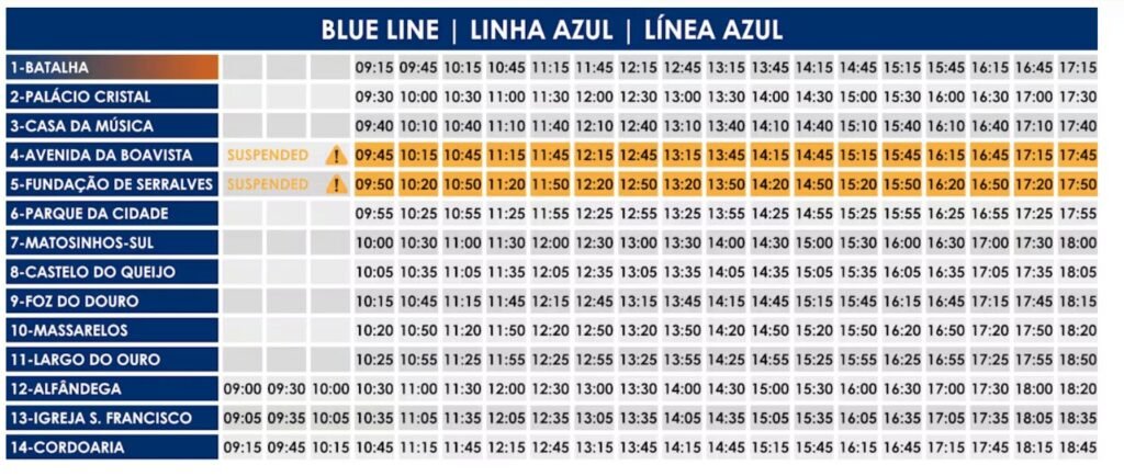 Horaires du bus touristique de la ligne bleue de la compagnie Gray Line