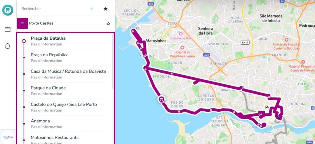 Plan de la ligne Porto Castles du bus touristique Yellow Bus à Porto