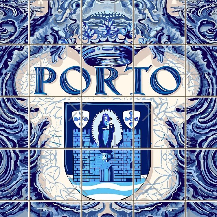 Azulejo bleu et blanc représentant le blason de Porto