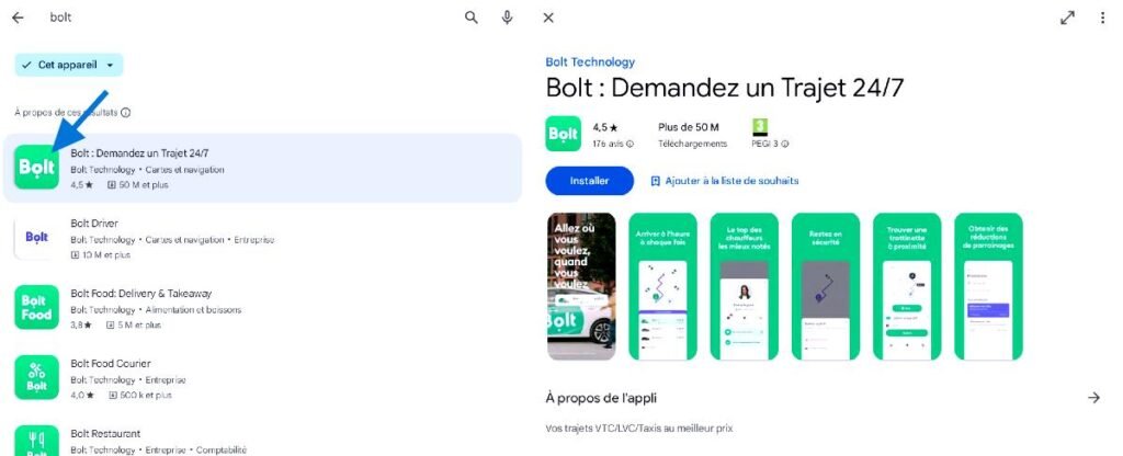 Application BOLT sur le Google Play Store